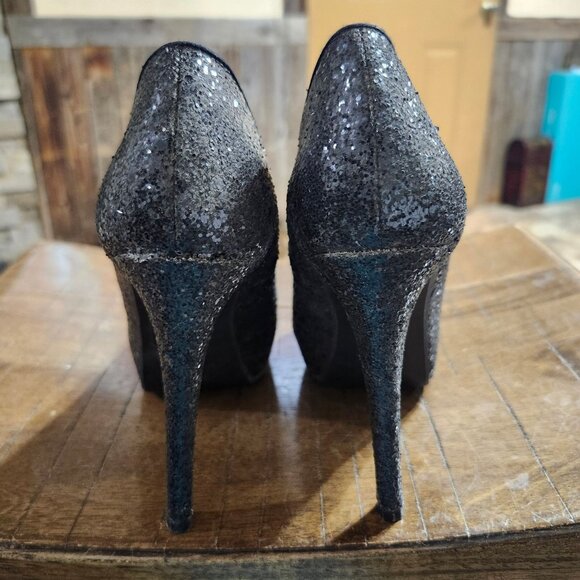 Delicious Shoes Womens 7.5 Black Glitter Stiletto Heels Spike High Heel Party - Picture 2 of 8